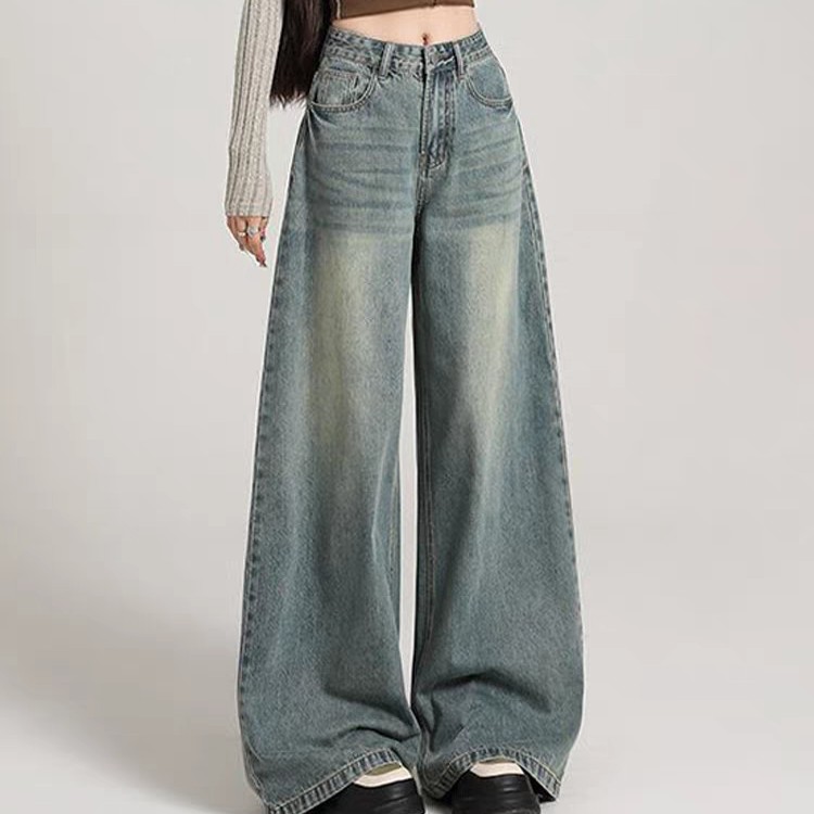 女装秋冬厚款软牛仔大阔腿破洞裤，拒时尚遮肉显瘦高端大气