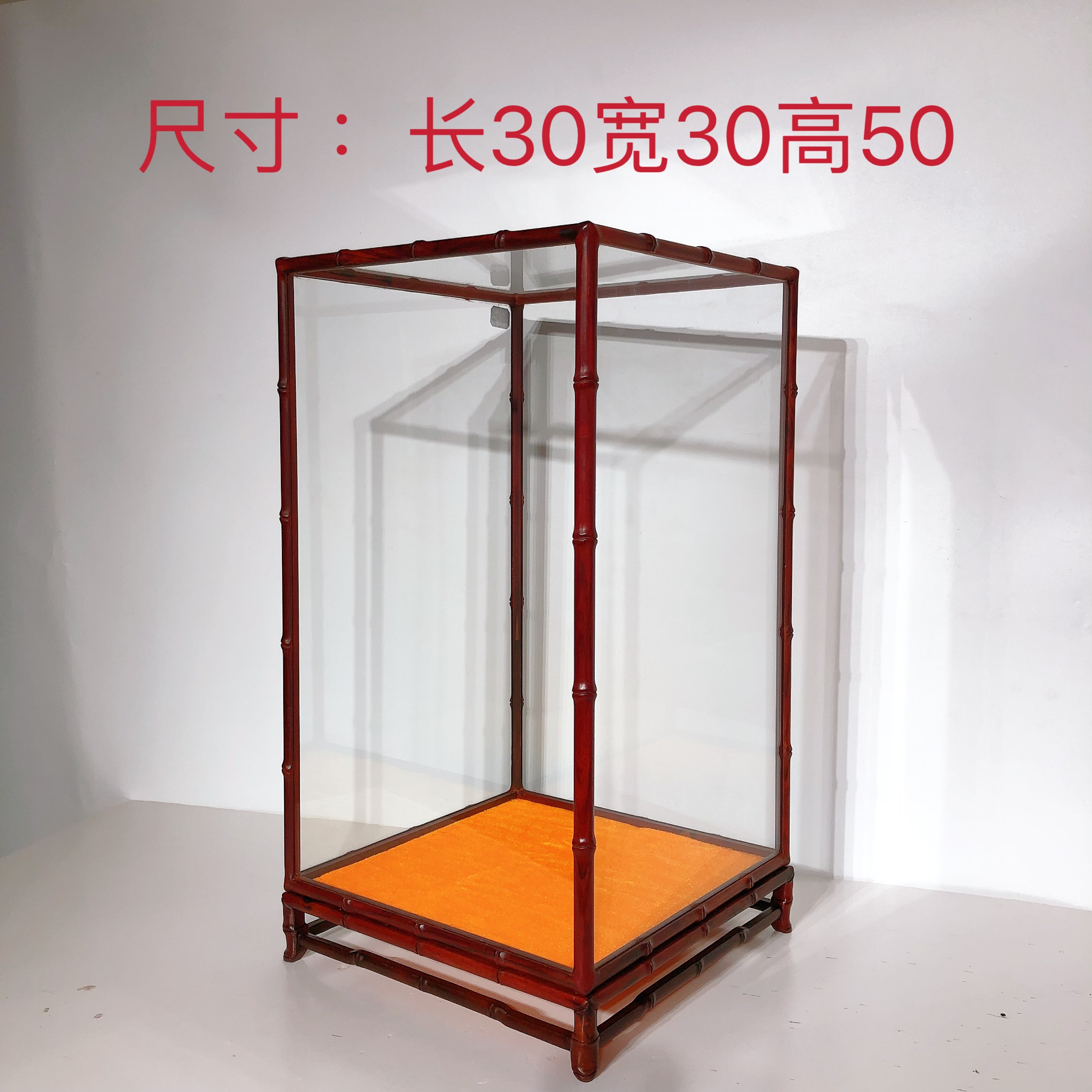 红酸枝微凹黄檀竹节款古董花瓶文玩工艺品摆件佛龛佛像玻璃防尘罩