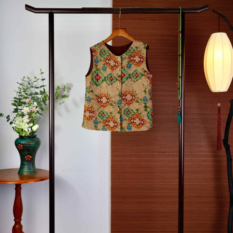 9503春秋马甲女秋季香云纱桑蚕丝上衣新中式国风洋气圆领背心