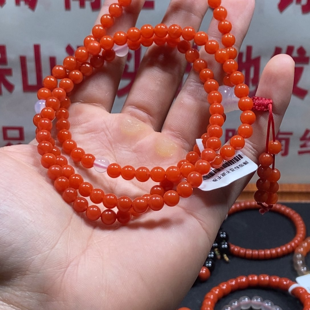 南红玛瑙108樱桃红多圈未镶嵌?****