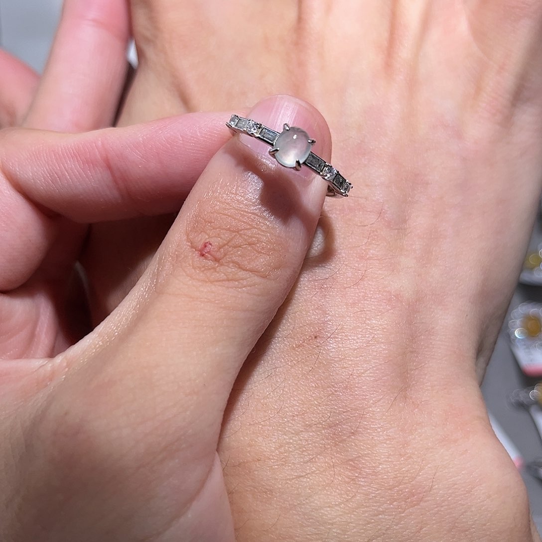 翡翠戒指银S925镶嵌小***中57990