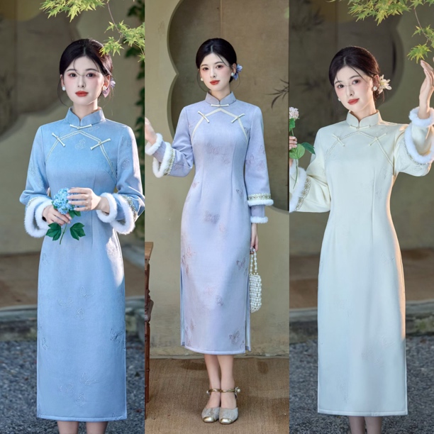 《蝴蝶》日常优雅刺绣旗袍冬款2025新款连衣裙女