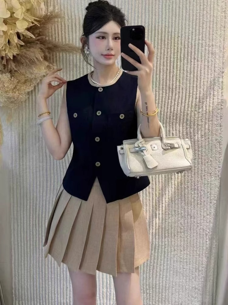2025夏季新款时尚套装女高级感小香风名媛无袖上衣+半身裙两件套