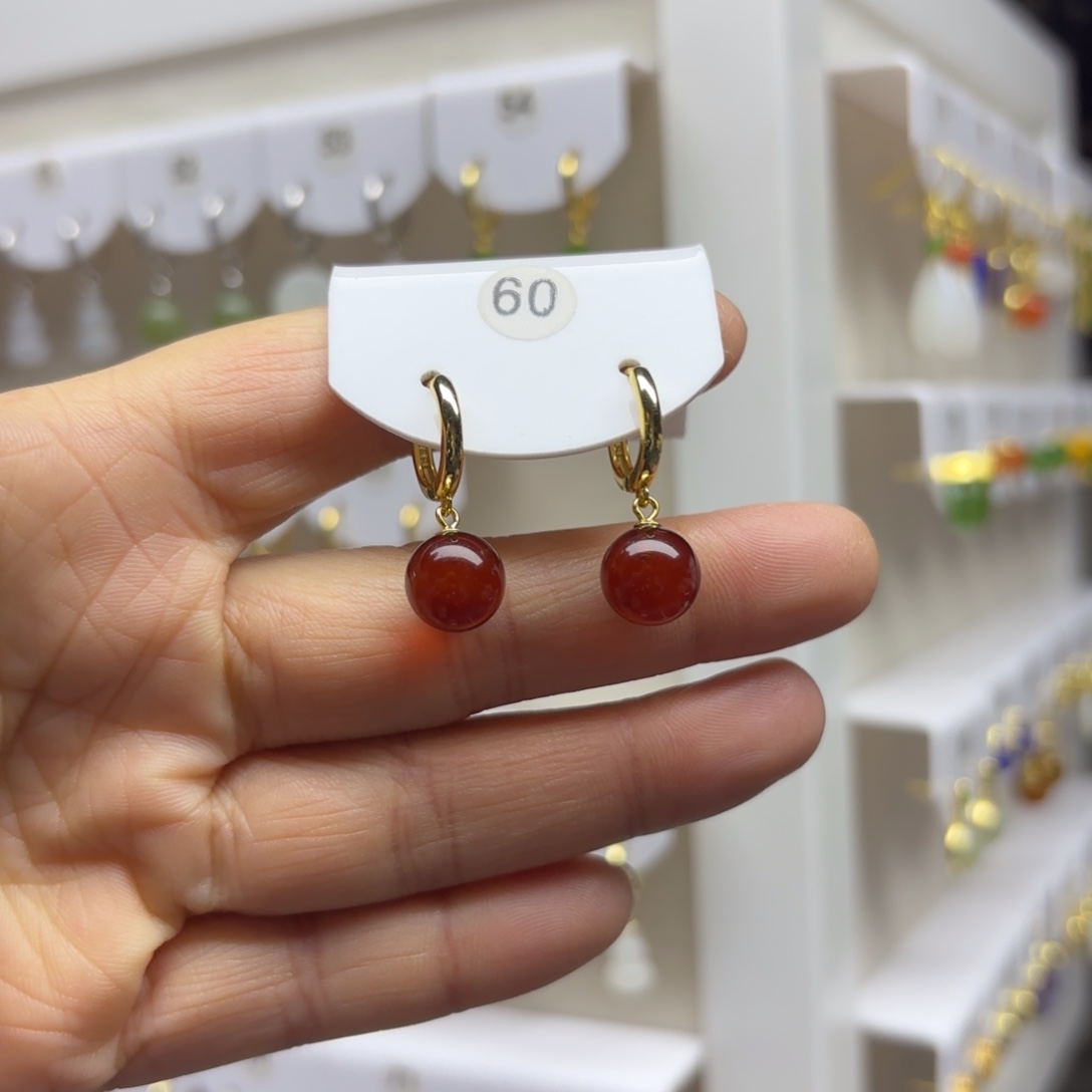 血珀银S925镶嵌耳饰