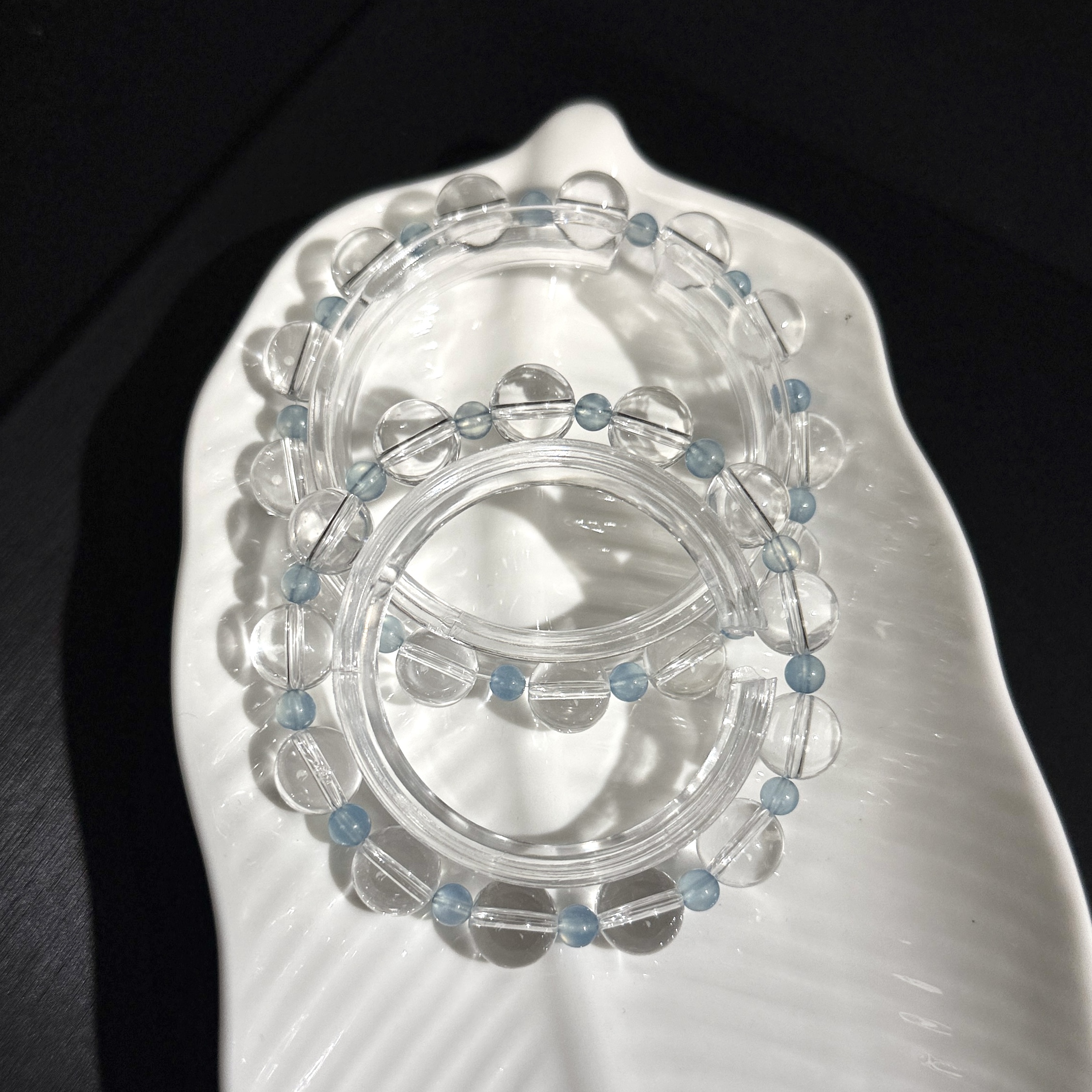 天然白水晶小露思W114手链手串9mm+白蓝百搭单圈多样性发一