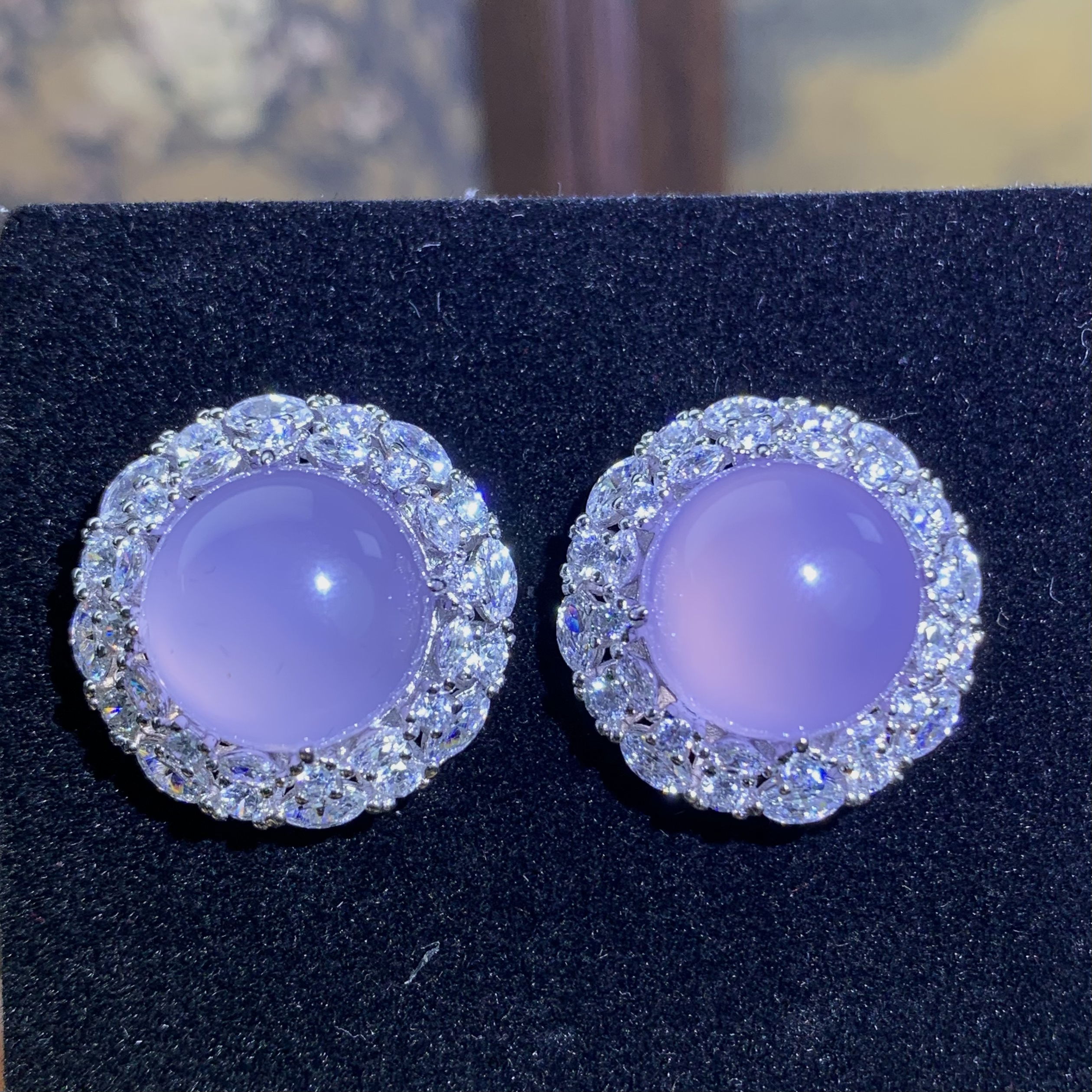 XinYuan｜蛋面耳钉｜天然玉髓紫罗兰大蛋面太阳花轻奢贵气精美耳钉