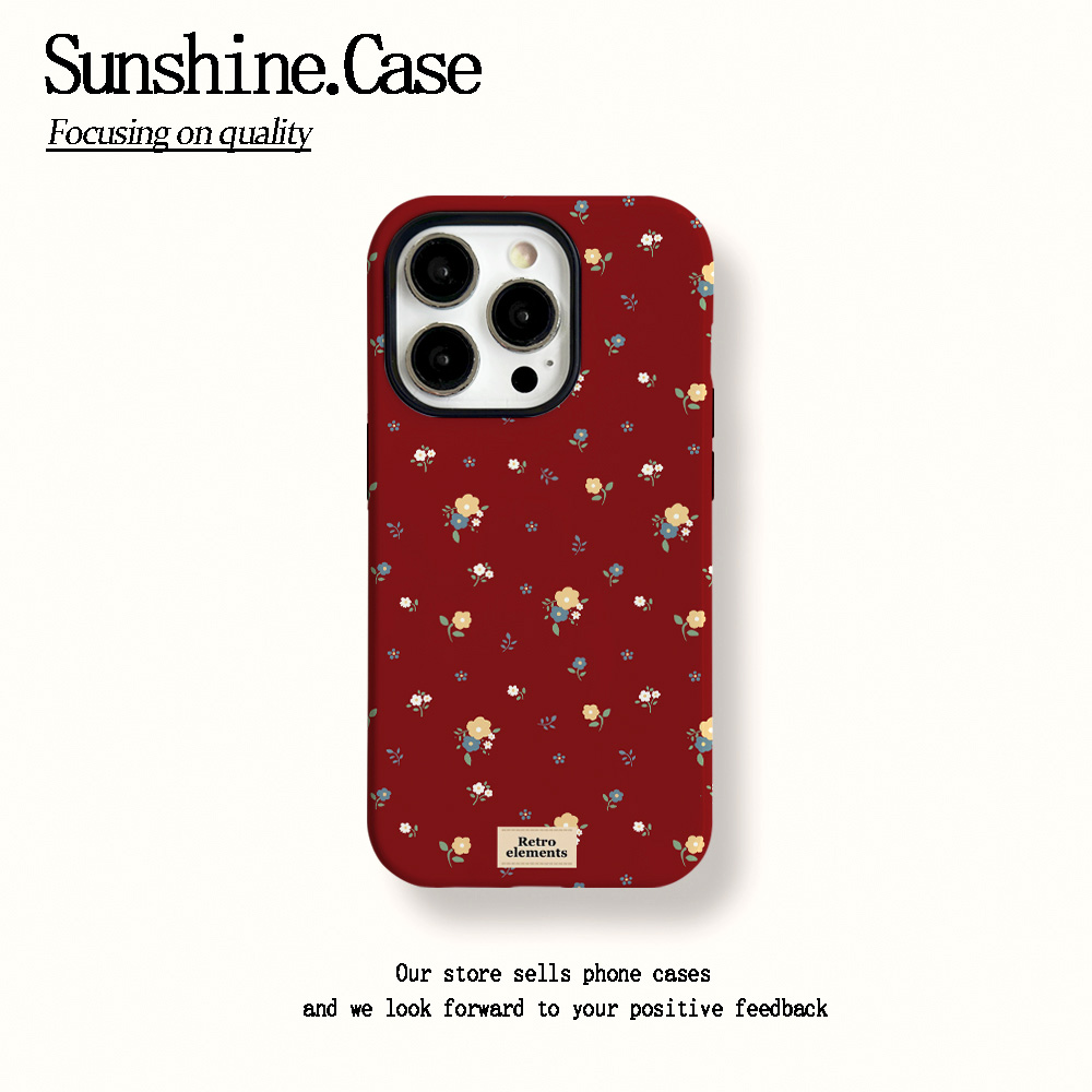 菲林二合一适用苹果华为vivo小米oppo手机壳红底碎花16PRO/15