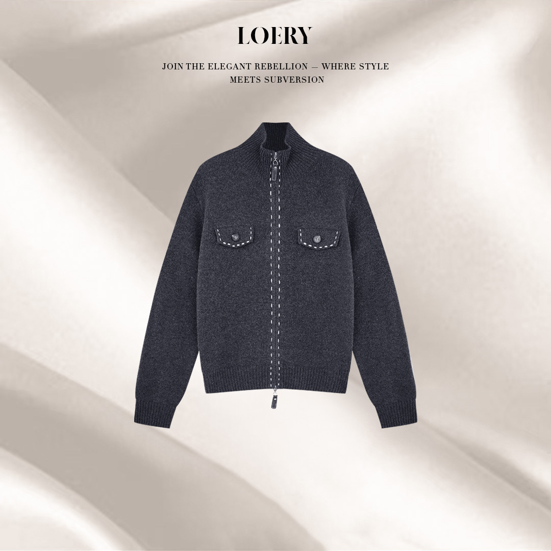 LOERY【口袋魔法编号57】慵懒高级感线迹描边设计羊毛针织衫-116326