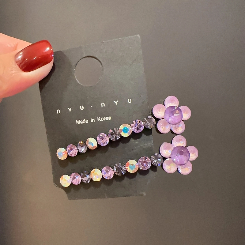 韩国s家水晶小花一字夹彩色侧边夹高档发夹轻奢刘海发夹网红发饰