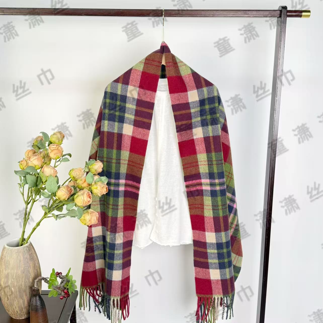 （活力方格）窄款52*185左右流苏格子围巾