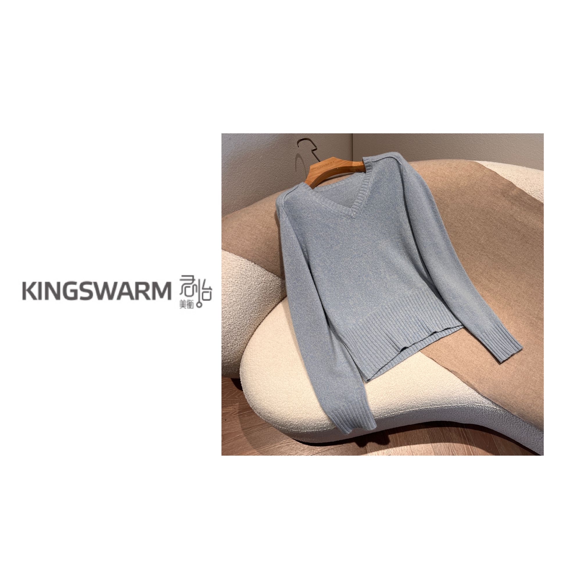 君怡【女士新款V领针织长袖山羊绒】100羊绒衫