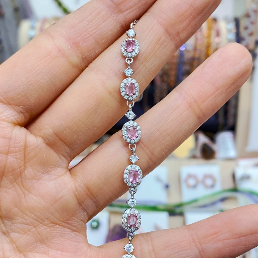 彩色蓝宝石手链银S925镶嵌