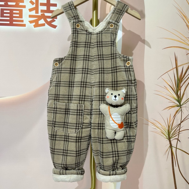 宝宝冬季400g特厚棉裤背带裤开档两用裆灯芯绒男女童婴儿裤子加绒