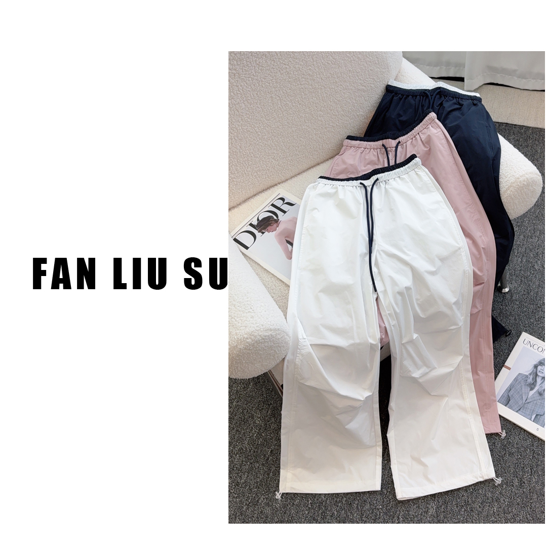 抽绳休闲裤工装裤拖地长裤2025新款女士夏季