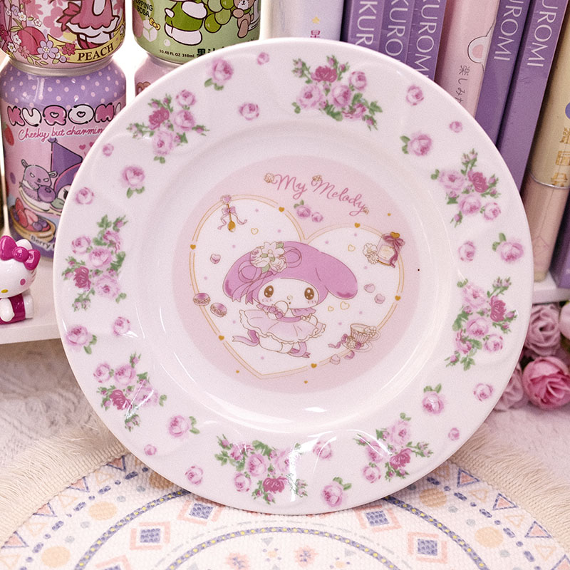 卡通美乐蒂花朵陶瓷盘可爱圆形印花餐盘家用甜品盘平盘餐具微瑕