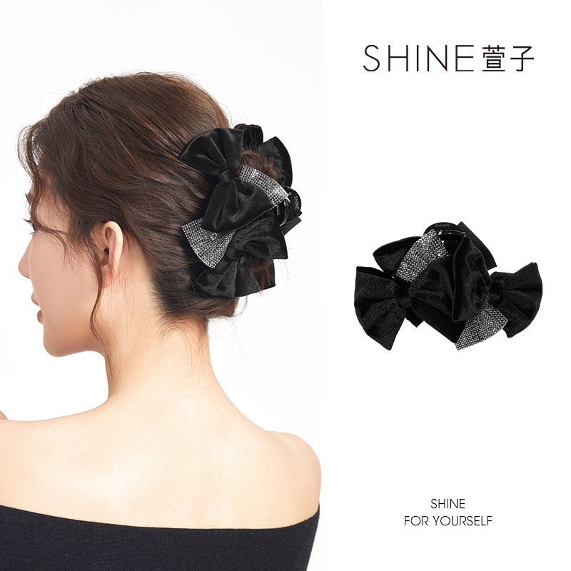 SHINE简约优雅抓夹丝绒蝴蝶黑色复古法式时尚百搭秋冬氛围感