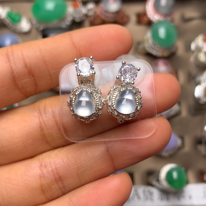 翡翠合金戒指翡翠高冰波炸光葫芦耳坠