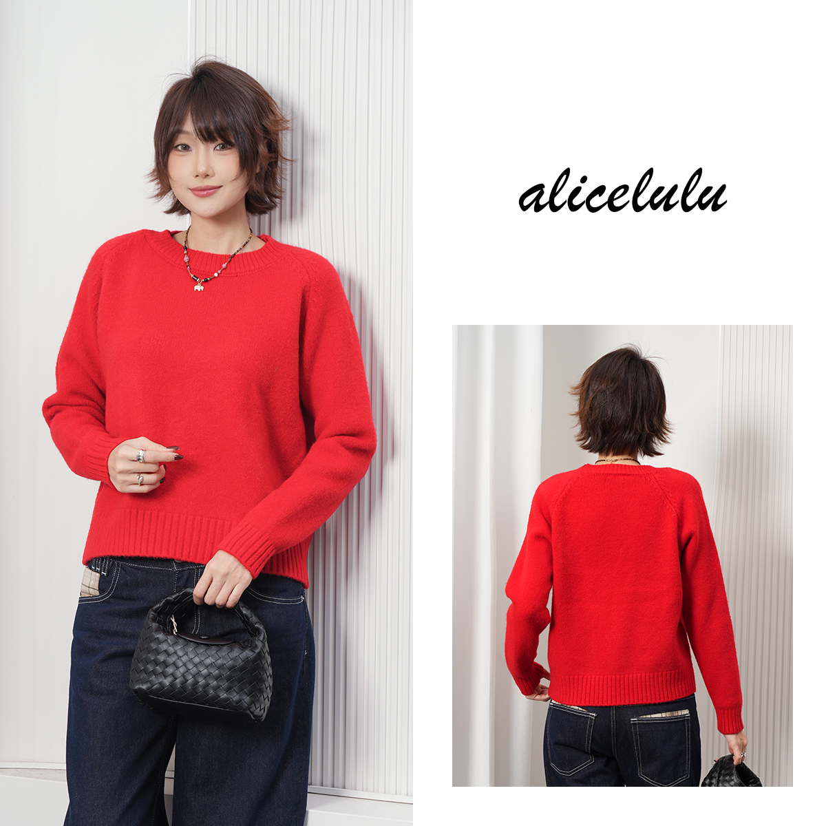 2alicelulu‘慵懒时刻’纯色保暖毛针织衫潮流百搭S1035792U