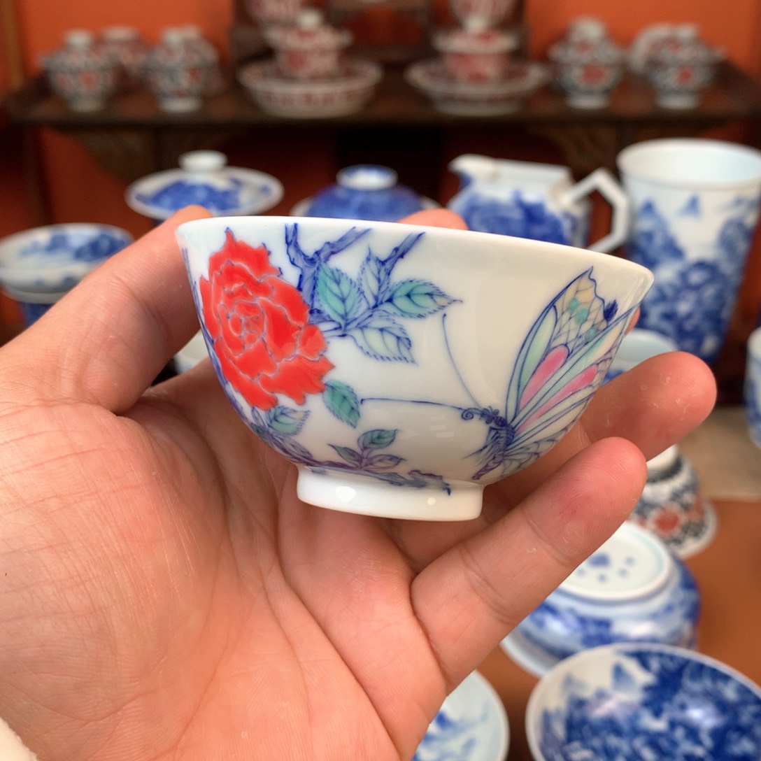 斗彩主人杯手工手绘