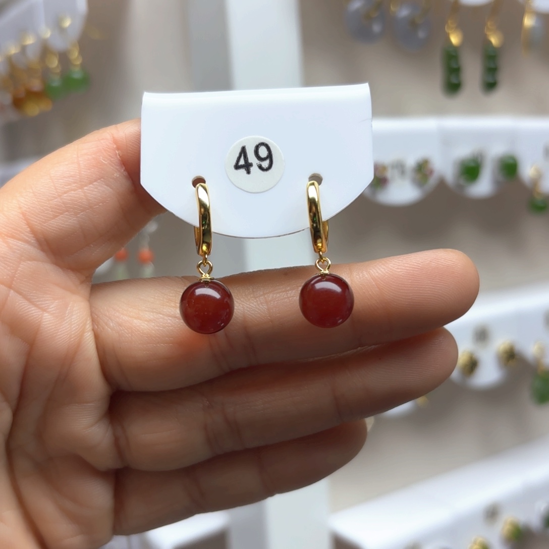 血珀耳饰银S925镶嵌血珀