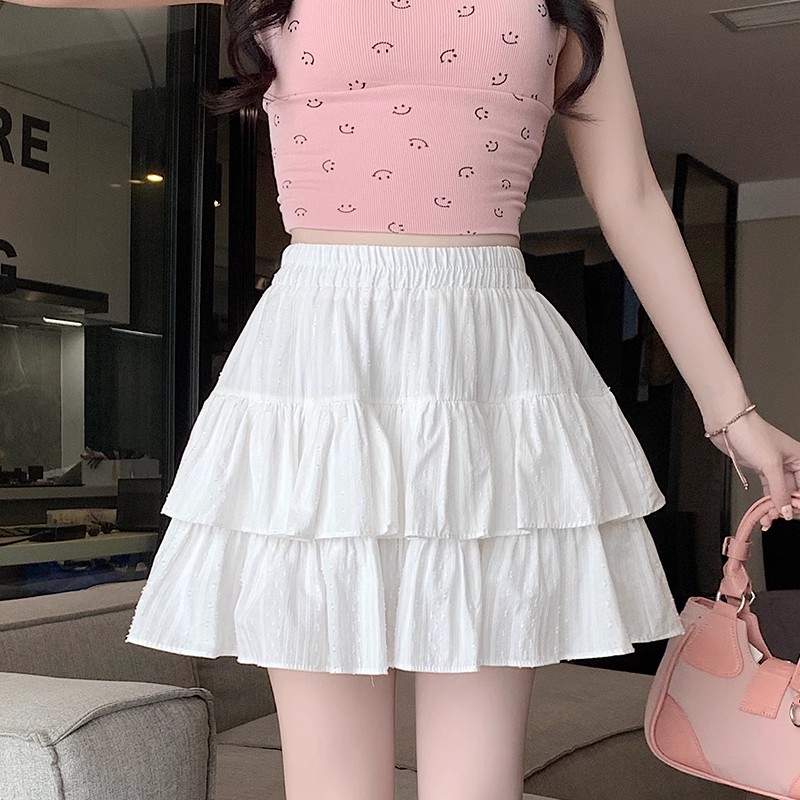 白色蛋糕纯欲风半身裙女2025新款辣妹显瘦双层甜美a字蓬蓬伞裙