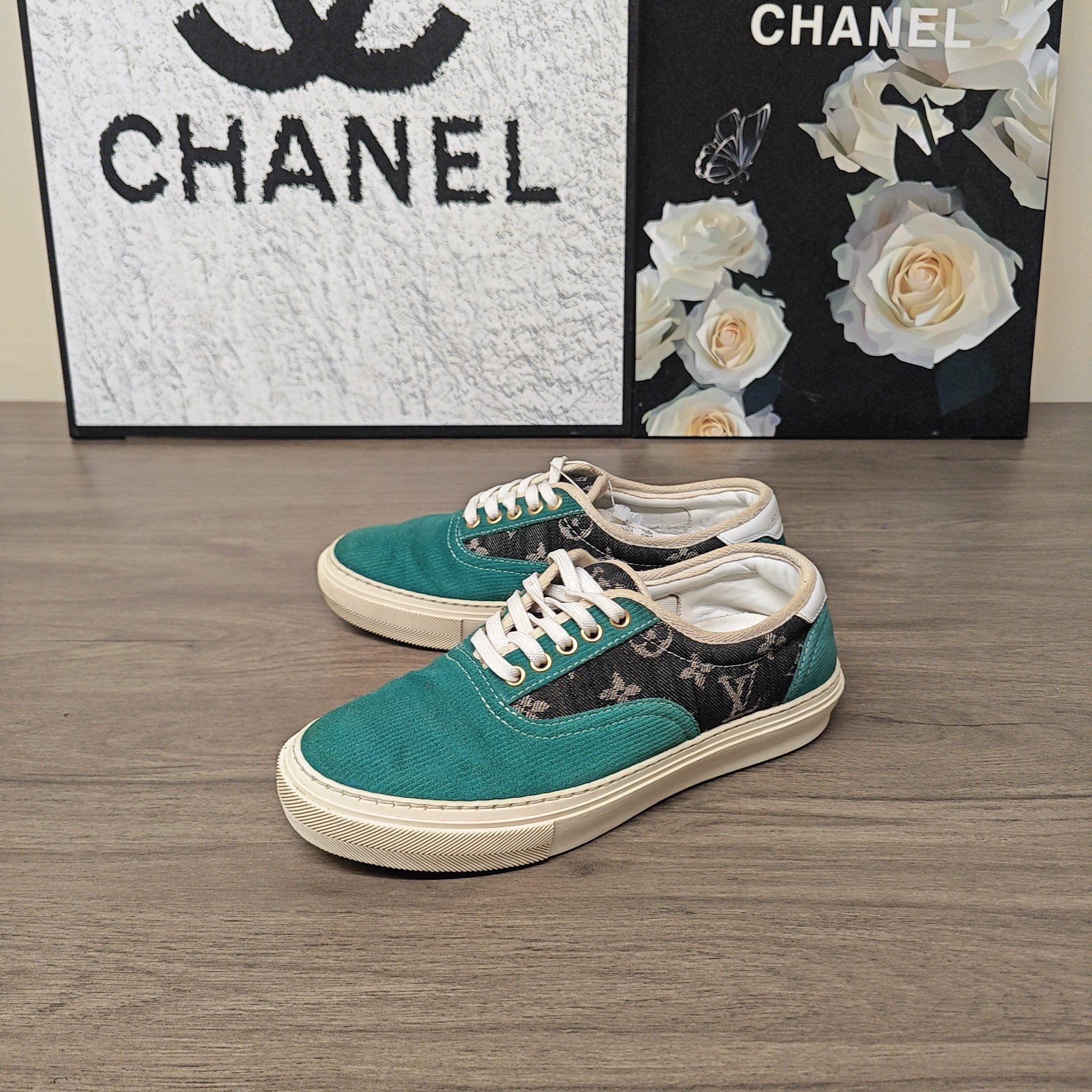 95新 LouisVuitton/路易威登 牛仔绒面拼接板鞋40码98新公价9650