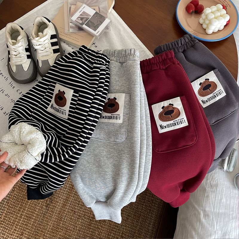 【加绒加厚】儿童小熊贴布卫裤冬女宝新款收口裤洋气潮