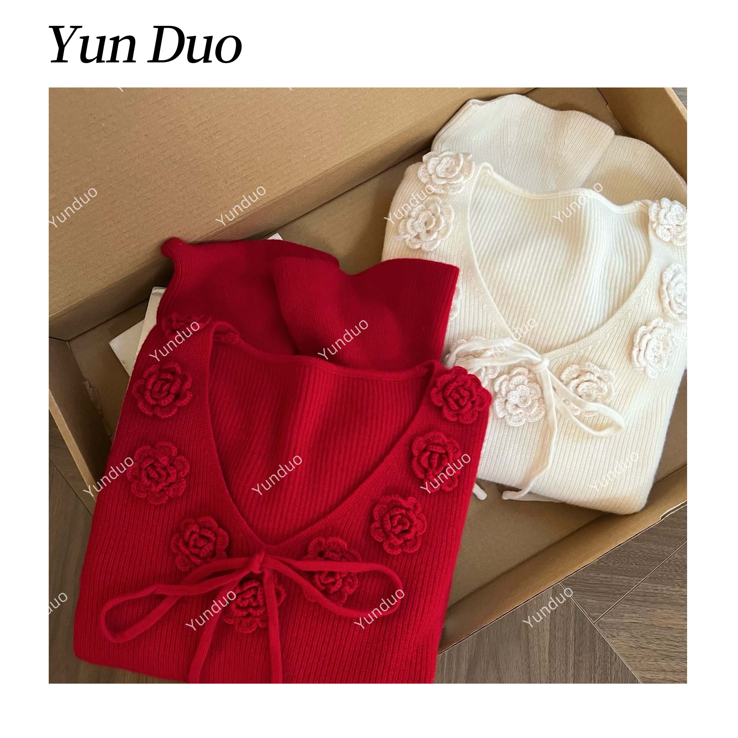 云朵定制【朱砂痣与白月光】立体花朵针织毛衣LH70