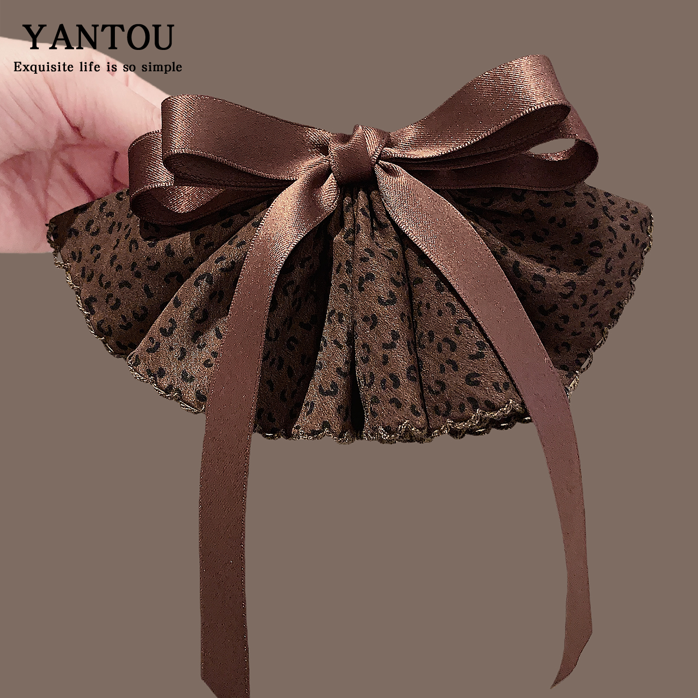 韩系高级感棕色豹纹发夹裙摆蝴蝶结弹簧夹秋冬新款百搭发卡11668