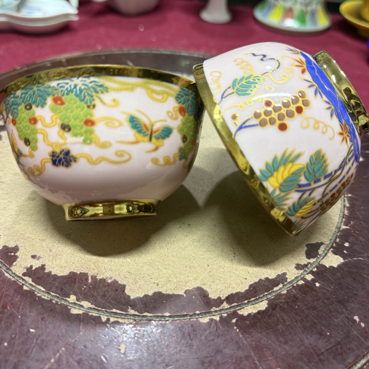 金包瓷压手杯一对
