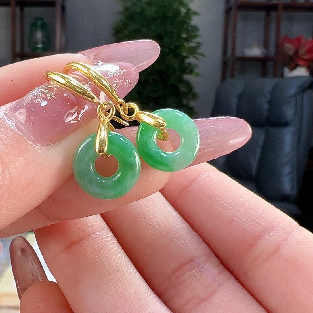 翡翠耳饰银S925镶嵌耳环19