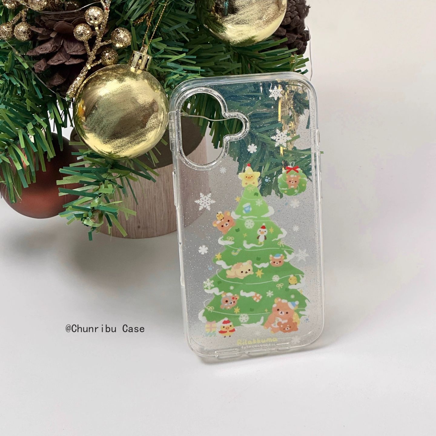 可爱卡通闪粉圣诞树轻松熊古早适用苹果17/16promax手机壳15/14