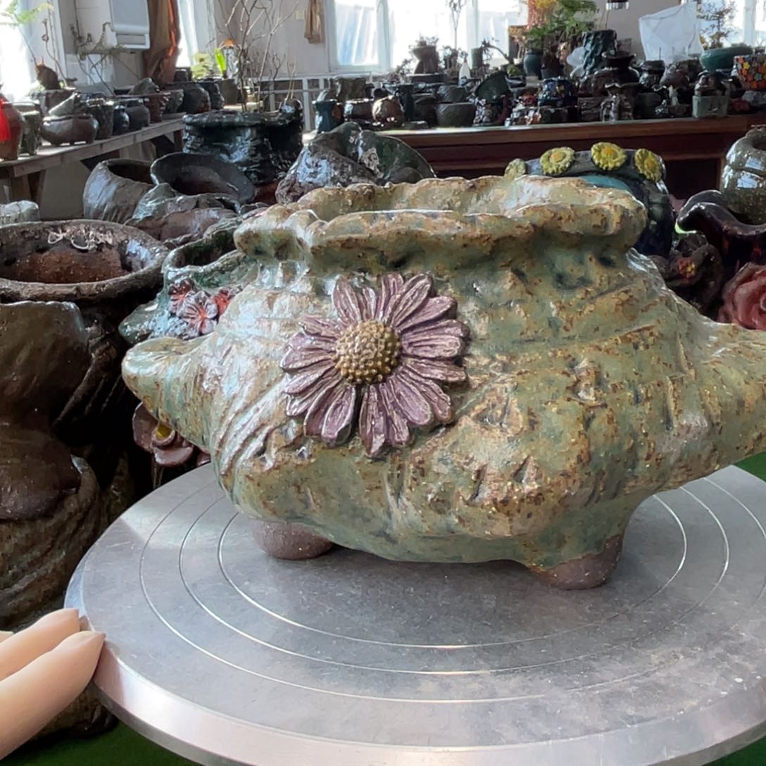 红陶粗砂陶瓷花盆