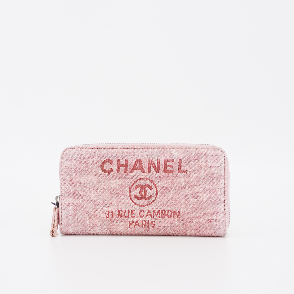 95新 Chanel/香奈儿 【诗诗】 香奈儿 粉色 帆布 长款 钱包