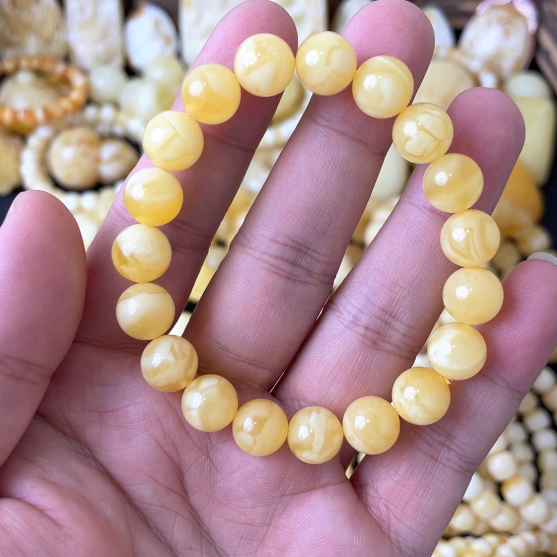 琥珀手串未镶嵌10+俄料妖白花圆珠手串