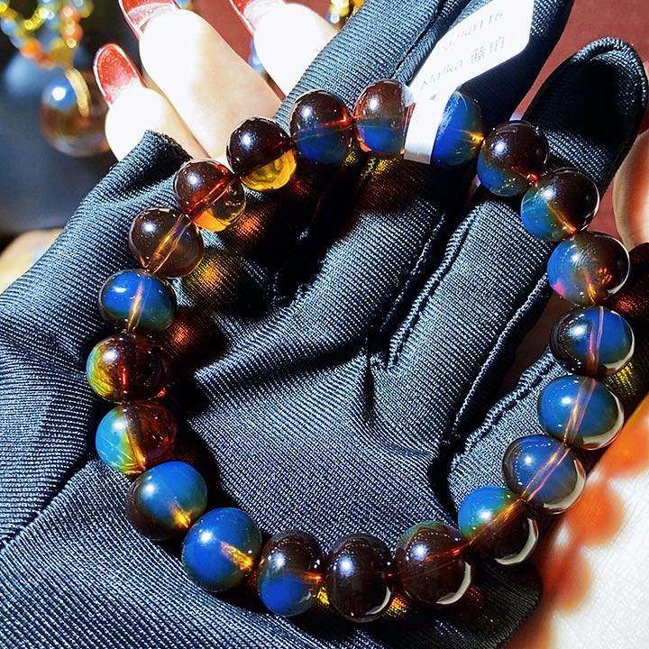 蓝珀珠宝奇石未镶嵌红蓝珀妖色卡11苹果珠