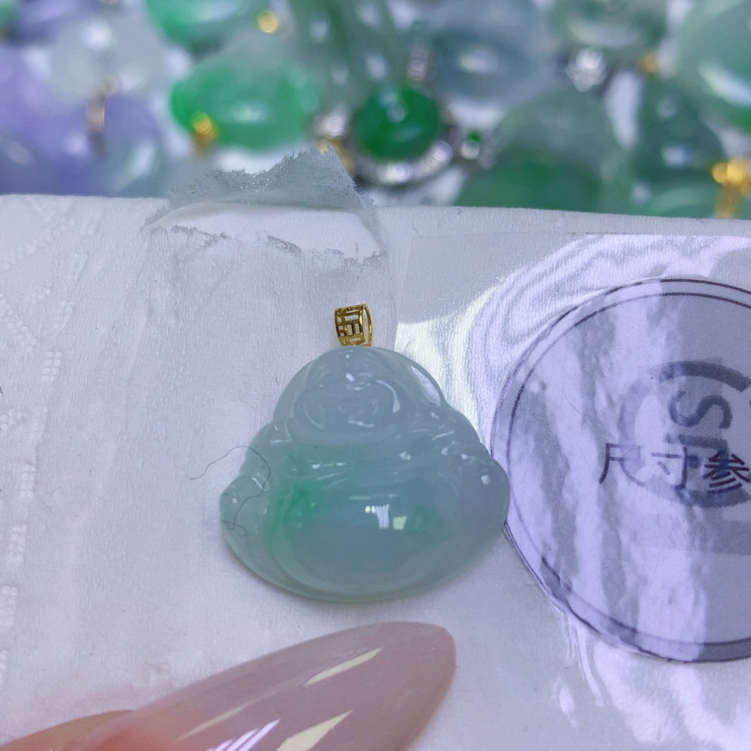 翡翠18K金镶嵌颈饰天然缅甸翡翠a货百元以上9元证书费自理