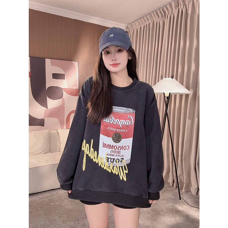 可乐罐宽松卫衣女长袖新款潮流大码百搭设计感