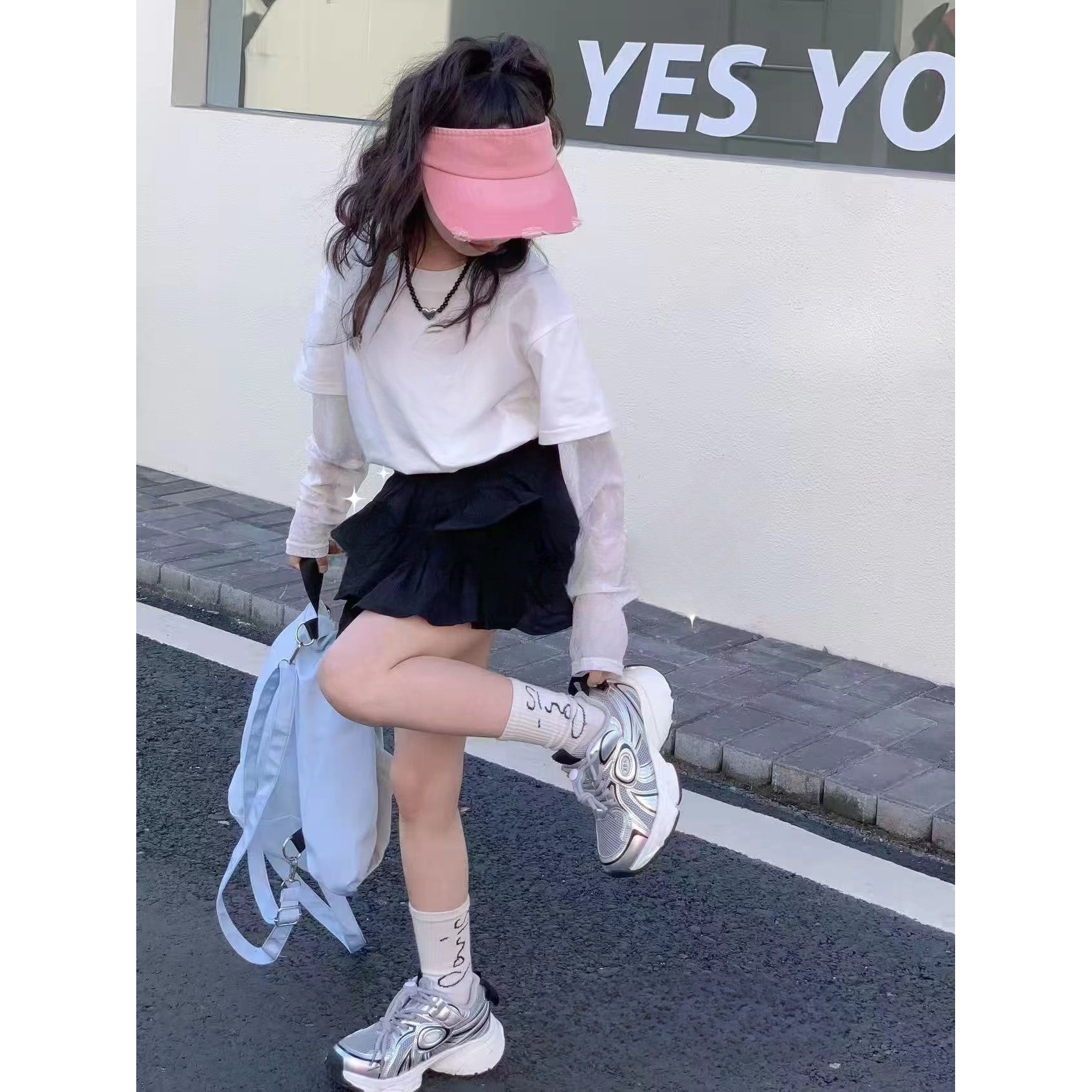 儿童2025夏季新款防晒百搭字母短袖假两件B2277