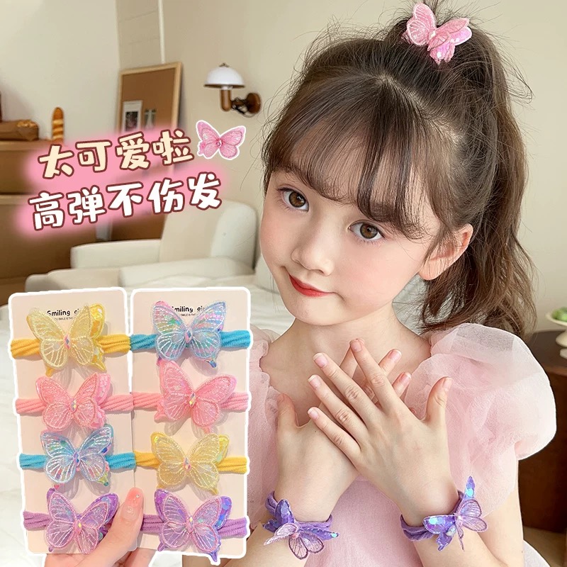 女童亮片蝴蝶发圈儿童高弹力不伤发头绳