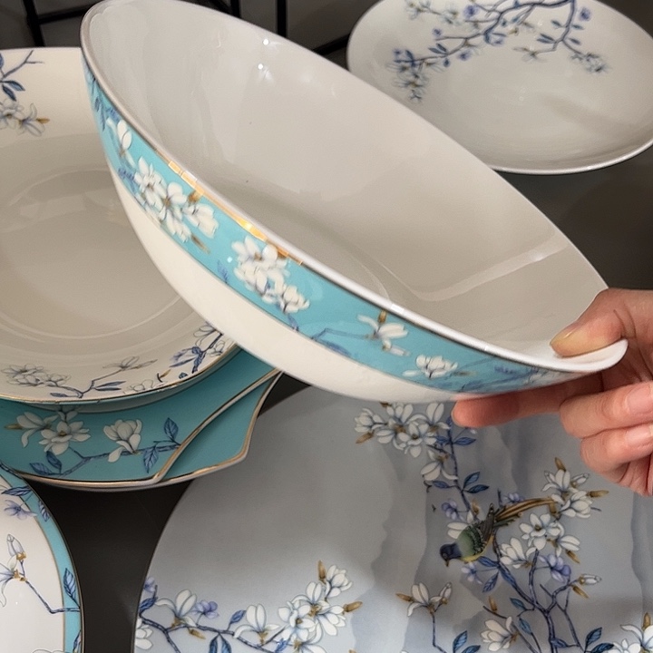 瓷片微瑕骨瓷汤盆一个水云间