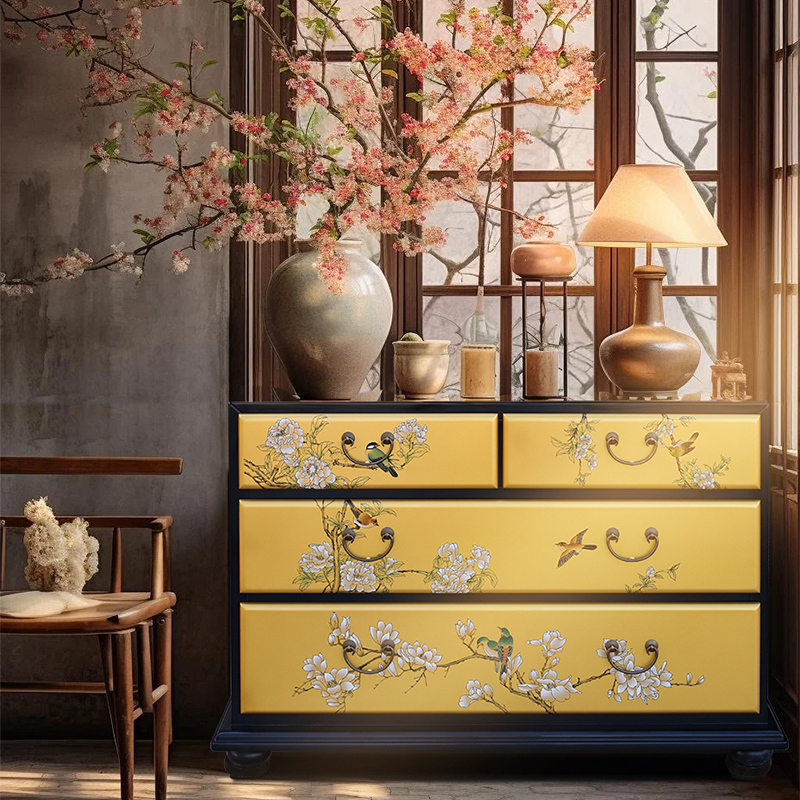 晋元恒中式彩绘玄关柜新中式装饰储物斗柜手绘漆器家具复古门厅柜