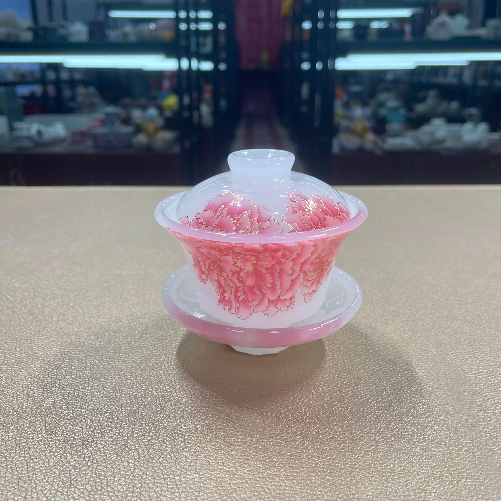 德化云仓 琉璃粉牡丹三才盖碗-2251