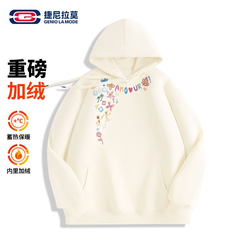 【敖瑞鹏代言】【赠新卡】捷尼拉莫花卉连帽薄款秋卫衣情侣款绒衣上衣