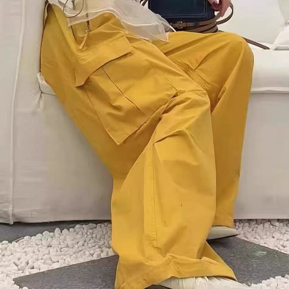 7861-33102 黄色夏季宽松休闲工装裤