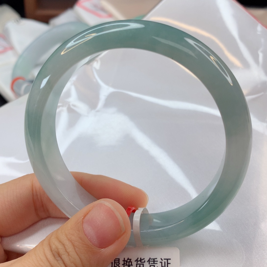 翡翠未镶嵌手镯冰胶蓝56