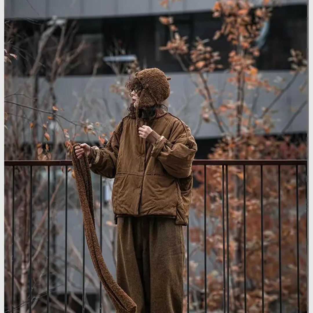 疯子张24冬款圆领宽松休闲柔软舒适开衫保暖棉衣#08401