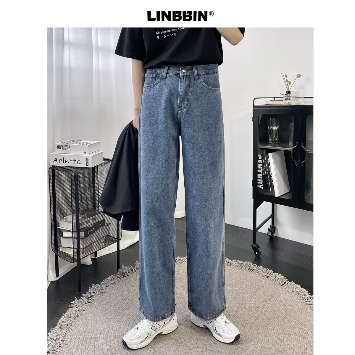 CX003春秋港风牛仔裤男春季宽松韩版潮流百搭复古ins潮牌直