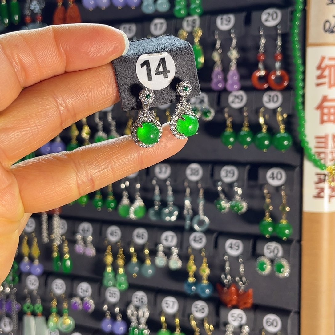 翡翠银S925镶嵌耳饰14