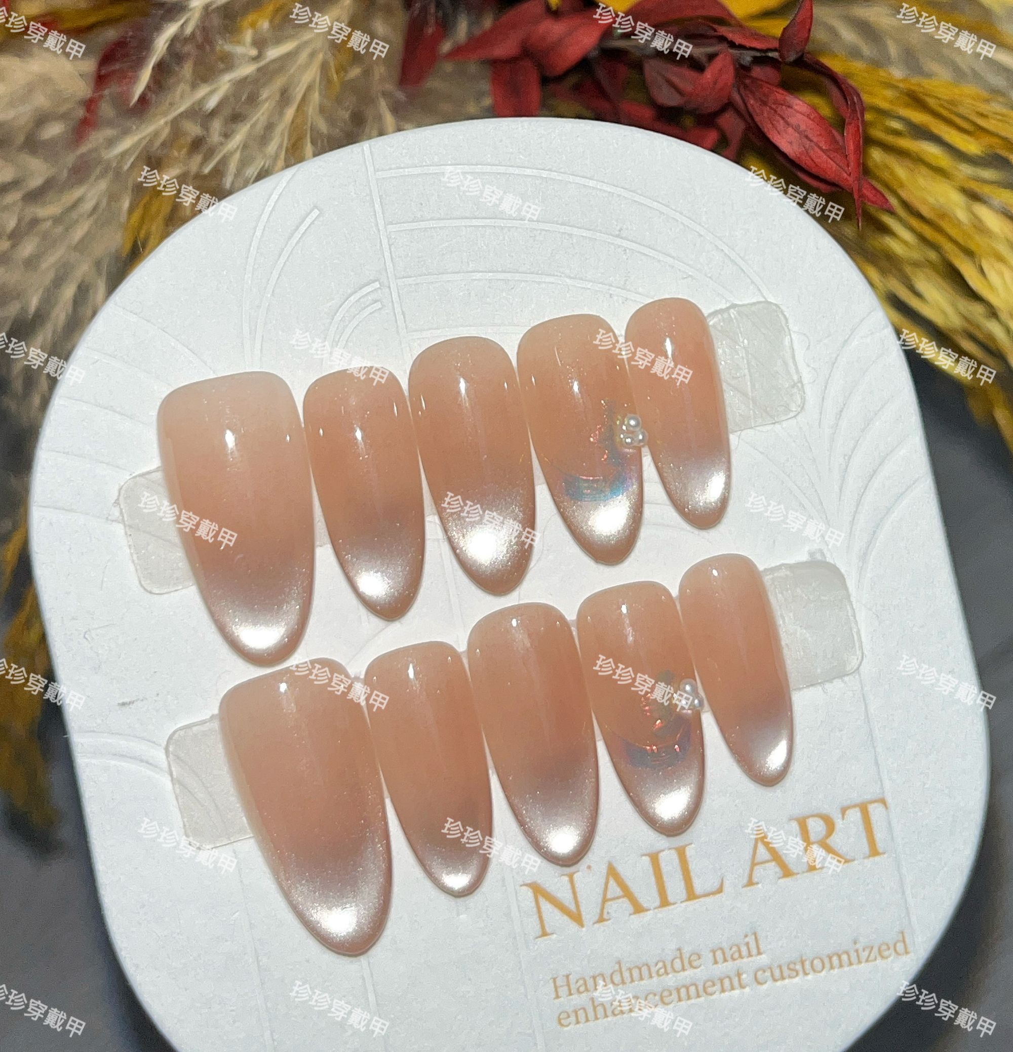 【海族公主】珍珍手工穿戴甲高级感简约猫眼渐变极光法式珍珠美甲